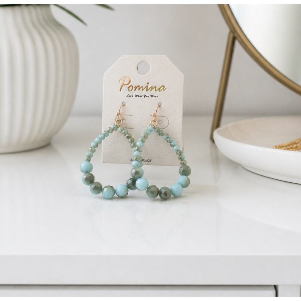 Pomina Blue Stone Oval Beaded Earrings New
